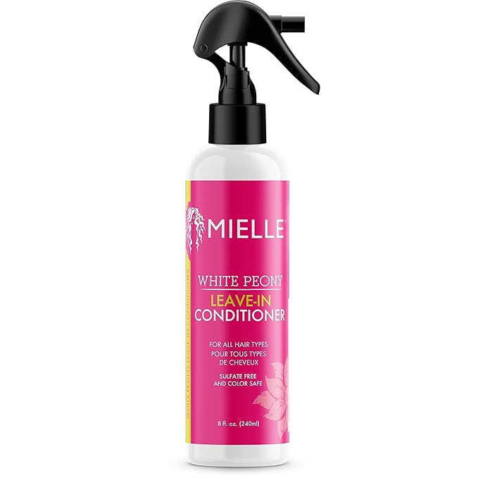 Mielle Organics White Peony Leave-In Conditioner Spray - Ultra-Moisturizing Detangler for Curly & Natural Hair - Frizz Control & Moisture Seal - Color-Safe & Sulfate-Free, 8 Fl Oz