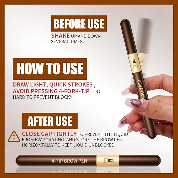 W3W Microblading Eyebrow Pencils For Women - Eyebrow Pen with 4-Fork-Tip Waterproof Brow Pencil Create Natural Hair-Like Brows, Last All Day, Microblading Eyebrow Pen, Dark Brown