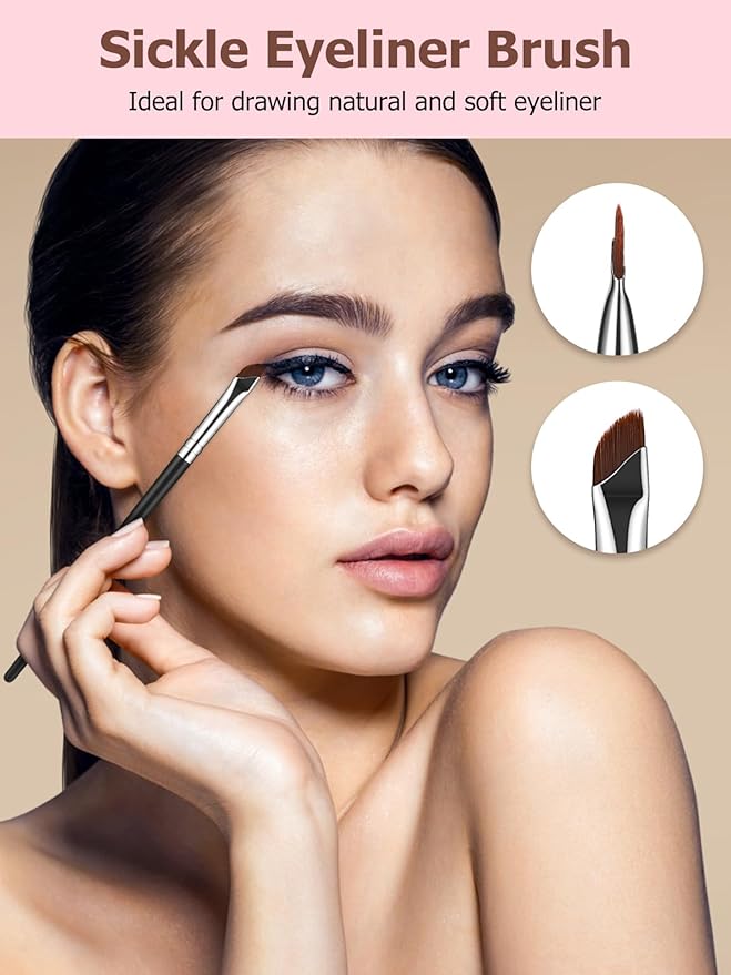 TEOYALL Eyeliner Brush Set, 4 PCS Ultra Thin Slanted Angled Precision Fine Point Eyeliner Brush, Flat Eyebrow Brush