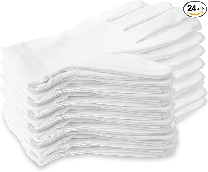 Selizo 12 Pairs 100% White Cotton Gloves for Eczema, Moisturizing Gloves for Dry Hands Overnight Women, Moisture Sleeping Spa Lotion Hand Cream Gloves for Eczema Dry Cracked Hands Sensitive Skin