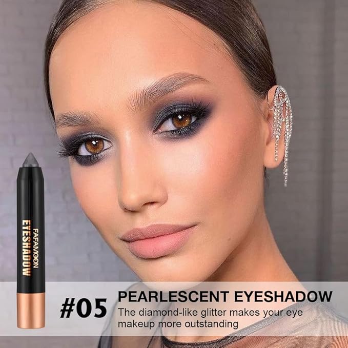 FeiCuiYun 2Pcs Monochrome Cream Shimmer Glitter Eyeshadow Pencil Stick for Women, Eye Shadow Eyeliner Pencil Sticks Makeup, sombras para ojos, Waterproof, Vegan & Cruelty-Free, (03+05, 2Pcs)