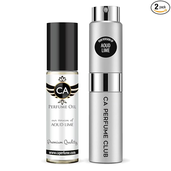 CA Perfume Duo Impression of Aoud Lime For Women And Men Perfume Layering Set Long Lasting Travel Size EDP + Body Oil Roll-On Bottle 0.27 Fl Oz+0.33 Fl Oz