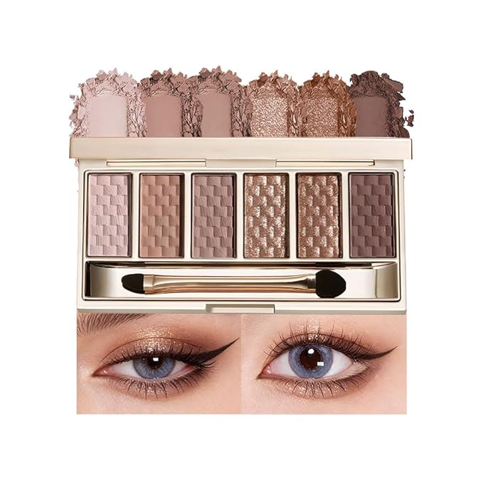 Pink Brown Matte Shimmer Eyeshadow Palette, 6 Color High Pigment Blendable Eye Shadow Makeup for Older Women, Lightweight Travel Size, Suitable for All Eye Shapes, Vegan Cruelty-Free Daily Look 01#