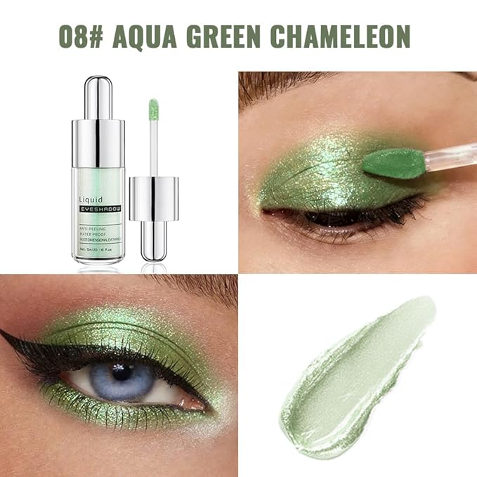Mint Green Shimmer Liquid Eyeshadow, High Pigment Blendable Eye Makeup for Older Women, Long Lasting Lightweight Travel Friendly Buildable, Suitable for All Eye Shapes, Glitter Finish 08#