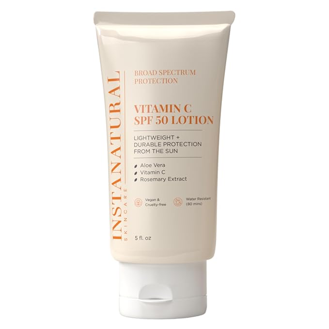 InstaNatural Skin Care Vitamin C SPF 50 Broad Spectrum Sunscreen Lotion, Lightweight, Non-Greasy Moisturizer for Body & Face, UVA, UVB Sunblock, with Aloe Vera & Botanicals, 5 Fl Ounce (Pack of 1)