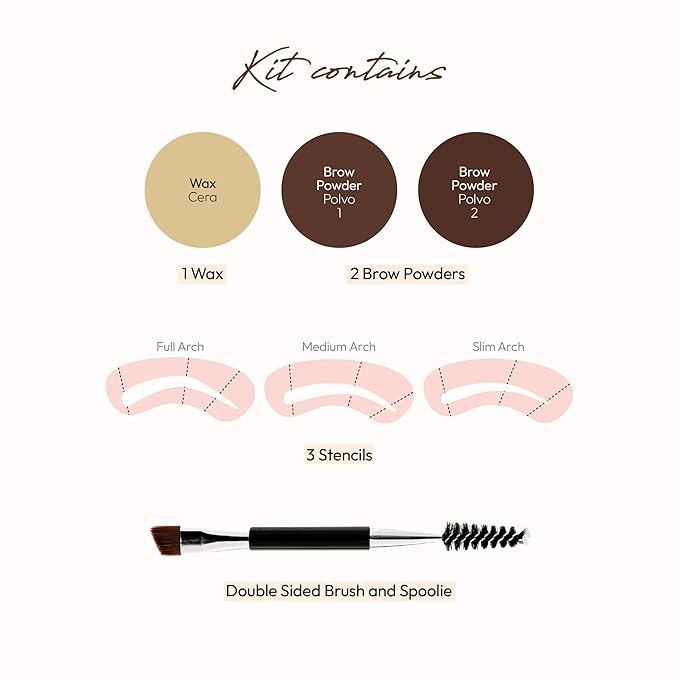 Ruby Kisses Go Brow Eyebrow Kit, Dual Shade Powder & Wax, Includes 3 Stencils, Perfect for Shaping & Defining, Natural Brow Look, Ideal for Sparse Brows