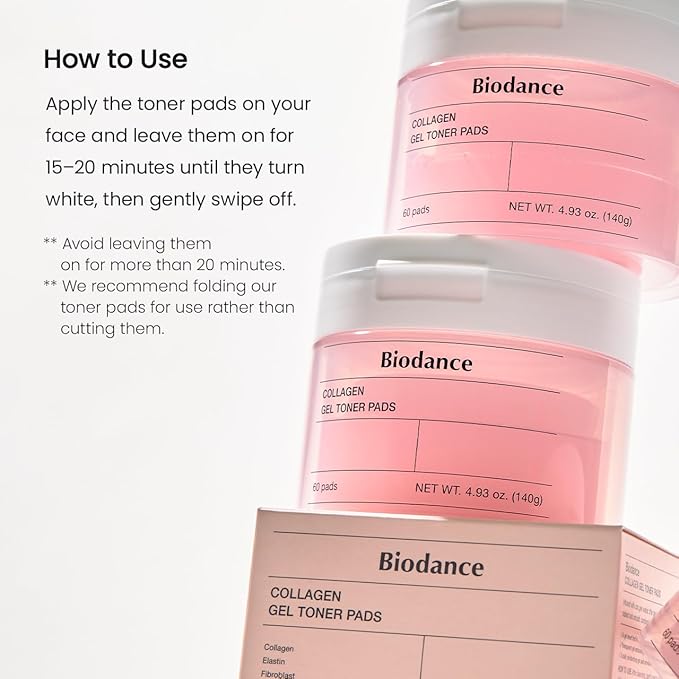 Biodance Collagen Gel Toner Pads, Pore Minimizer for Face, Improving Elasticity, Plumping Toner Pads for Sensitive Skin, Pre-Soaked Pads, Korean Skin Care, Mothers Day Giftsㅣ60 Pads