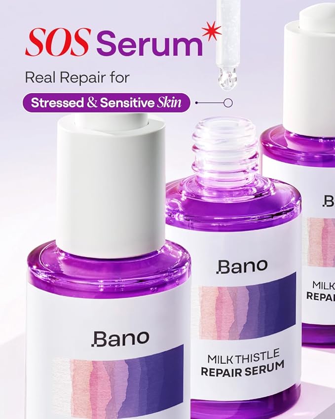 Bano Milk Thistle Repair Serum for Sensitive & Redness-Prone Skin - Calming & Barrier Repair | Hydrating, Fast-Absorbing | Korean Skincare, Fragrance Free | 1.01 fl oz