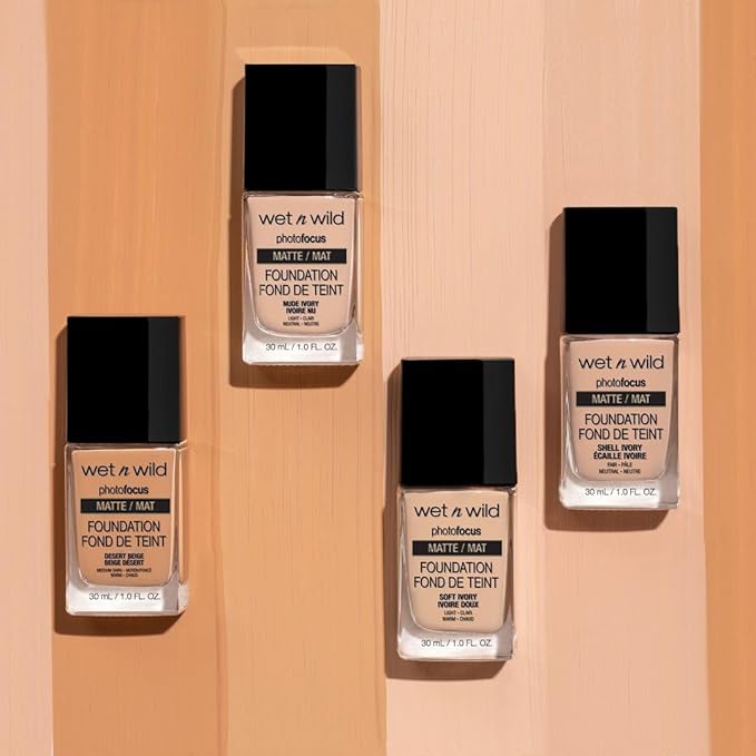 wet n wild Photo Focus Matte Liquid Liquid Foundation Shell Ivory, Vegan & Cruelty-Free