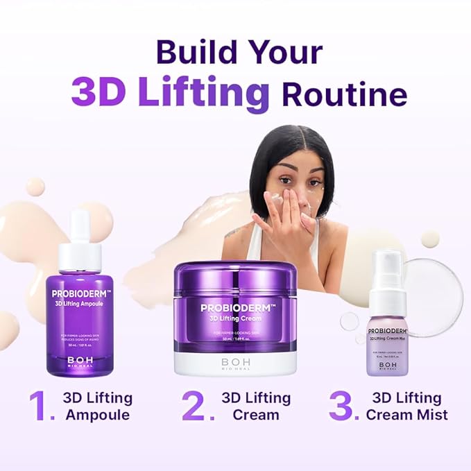 BIOHEAL BOH Probioderm 3D Lifting Skincare Set | Cardi B's Korean Night Cream, Serum & Face Mist for Lifting & Firming | Perfect Anti-Aging Routine for Dry, Dull, Saggy Skin | Mother’s Day Gift