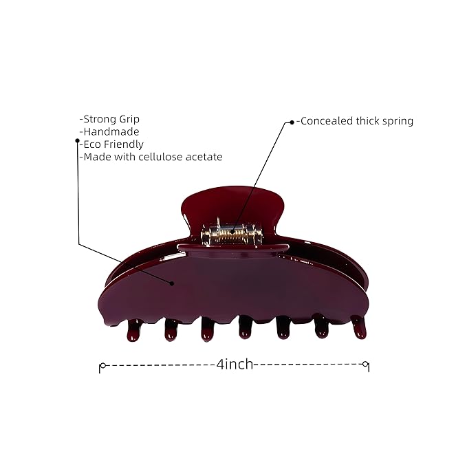 Durable Acetate Hair Clips - 4-Inch Wine Red Claw Clips for Fine and Thick Hair (Wine Red)
