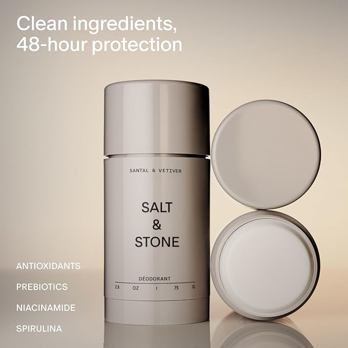 Salt & Stone Signature Scent Duo Set | 48 Hour Aluminum-Free Deodorant & Hydrating Body Mist | Skincare-Infused Deodorant & Body Spray | Santal & Vetiver