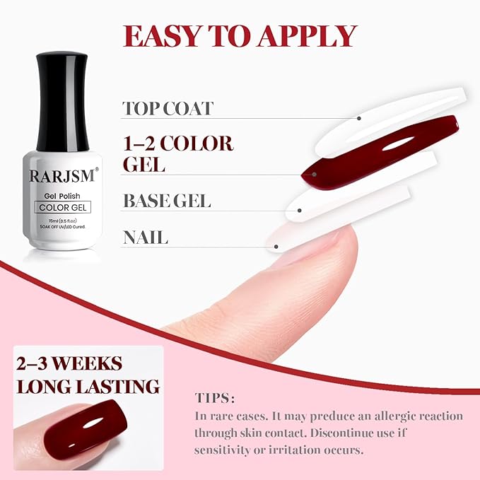 RARJSM Jelly Glass Dark Red Gel Nail Polish Neutral Cherry Mocha Dark Plum Red Sheer Amber Gel Polish 15ml Single Bottle Transparent Nail Gelpolish Soak off UV LED Cured for Home Salon DIY Manicure