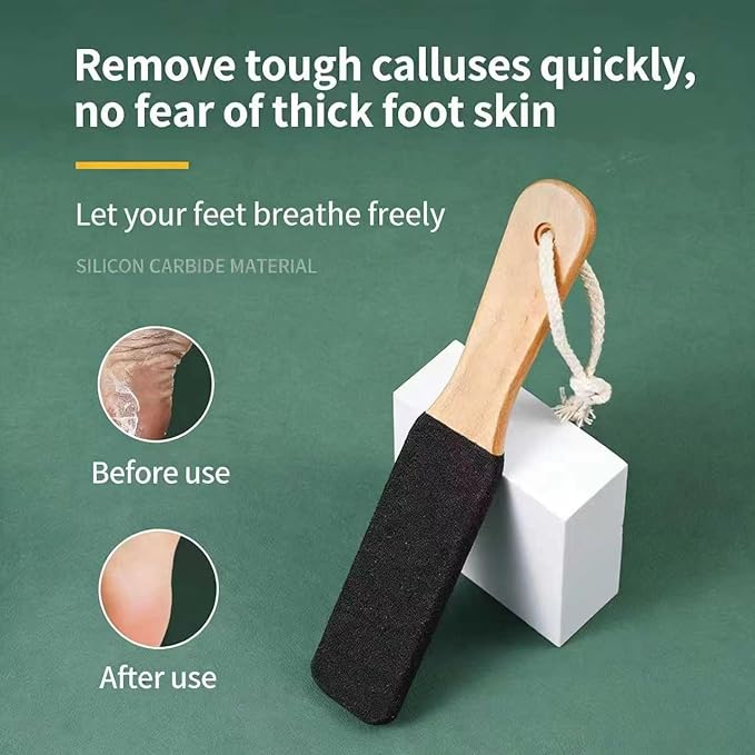 2-Pack Professional Pedicure Foot File with Wooden Handle & Pumice Stone - Callus Remover for Feet & Hands, Foot Scrubber for Dead Skin, Dry Rough Feet, Cracked Heels and Corns