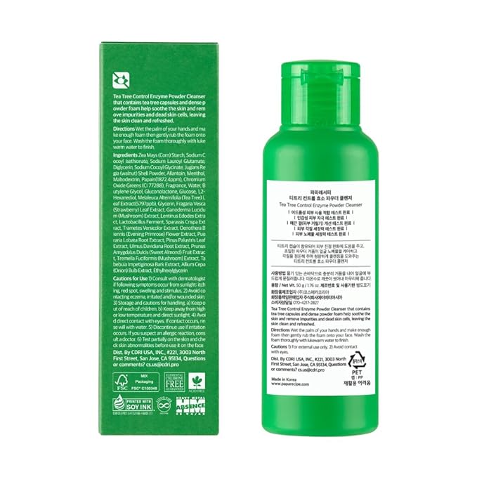 Papa Recipe Tea Tree Enzyme Cleansing Powder (1.7oz/50g) – Papain & Tea Tree Powder-to-Foam Face Wash, Soothing & Calming Skin, Gentle Exfoliation, Smoother Texture & Clearer Pores, Korean Skin Care