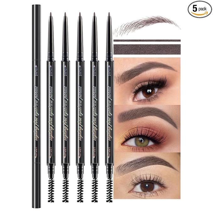 WanTuoluo Ultra-Fine Eyebrow Pencils for Women, Waterproof Dual-Sided 5 Pack Taupe Eye Brows Pen, Draws Tiny Brow Hairs, Defines, Fills, Shapes, Contours, Combs -Milk Tea