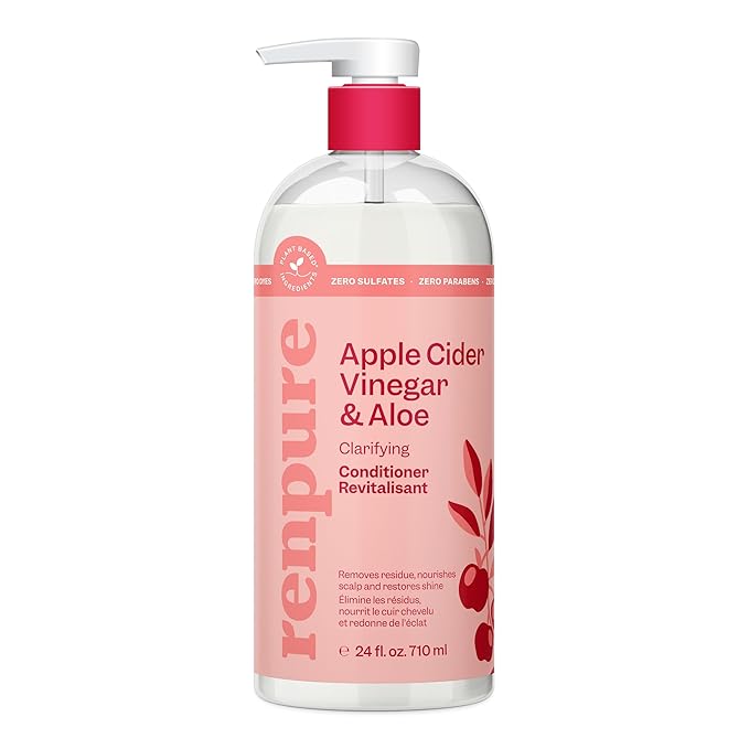 RENPURE Apple Cider Vinegar & Aloe Conditioner, Plant-Based – Clarifies, Removes Residue and Nourishes for Shiny, Healthy Hair – For Dull Hair - Apple Cider Vinegar, Aloe Leaf Juice – 24 Fl Oz