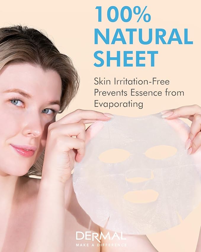 DERMAL Hyaluronate Collagen Essence Facial Mask Sheet 23g Pack of 10 - Hydro Boost Moisturizing for Dry Skin, Smoothing Fine Lines Wrinkles, Daily Skin Treatment Solution Sheet Mask