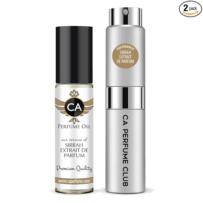 CA Perfume Duo Impression of Sirrah Extrait de Parfum For Women And Men Perfume Layering Set Long Lasting Travel Size EDP + Body Oil Roll-On Bottle 0.27 Fl Oz+0.33 Fl Oz