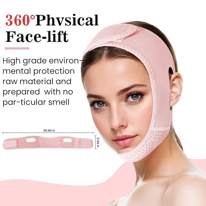 ROWMATE V Line Lifting Mask Chin strap for sleeping, V Line Lifting Mask for Women,Jaw Exerciser，Medium,LightPink
