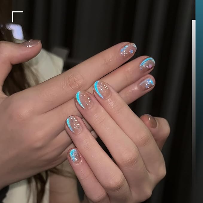 GAOY Cat Eye Gel Nail Polish, 16ml Blue Glitter Nail Polish with Nude Base, Reflective Holographic Translucent UV Gel with Magnet, 2408 Mermaid Tears