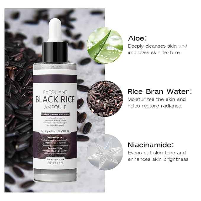 Peel Shot Glow Black Rice Exfoliant Peeling Ampoule, Soft Exfoliating Brightening Serum, Face and Body Scrub, Facial Exfoliator, Deep Hydration, 80ml