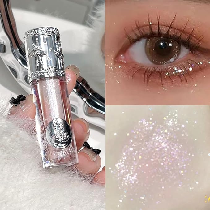 liquid glitter eyeshadow，Eye glitter korean，Korean eyeshadow，Sparkle eyeliner，Sparkling Eye makeup, Loose Shimmer Glue, Highlight, Lightweight Waterproof, Quick drying(#01pink purple)
