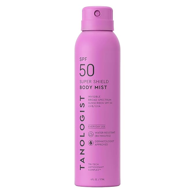 Tanologist SPF 50 Super Shield Body Mist, Broad Spectrum SPF Sunscreen Spray, Lightweight Non-Greasy Body Sunscreen with Antioxidants, Water Resistant, 6 fl. oz/177 ml Bottle