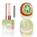 Double Rhythm 0.5 OZ Cat Eye Gel Polish with Magnet 15ML Holographic Glitter Shimmer Translucent Jelly Color Magnetic Nail Polish Salon DIY at Home (Green-MC1213)