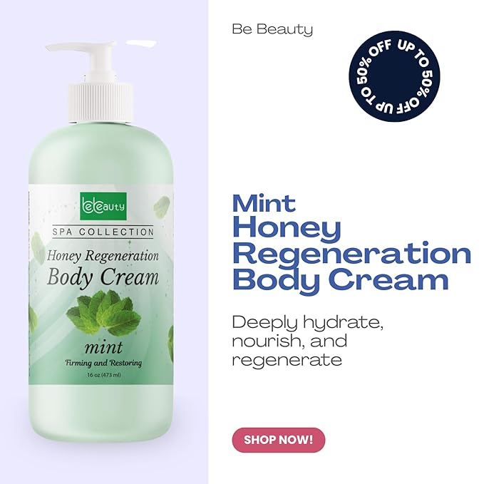BeBeauty Mint Honey Regeneration Body Cream Hydrating & Nourishing Body Lotion for Smooth, Soft, Revitalized Skin 16 oz