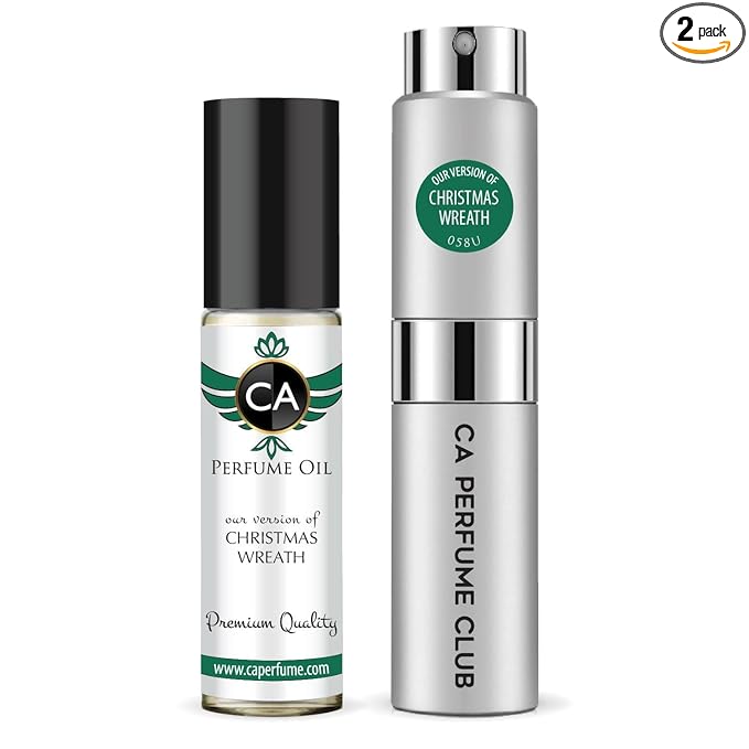 CA Perfume Duo Impression of Christmas Wreath For Women And Men Perfume Layering Set Long Lasting Travel Size EDP + Body Oil Roll-On Bottle 0.27 Fl Oz+0.33 Fl Oz