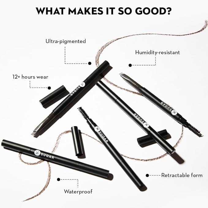 SUGAR Cosmetics Arch Arrival Brow Definer with Spoolie Lasts Upto 12hrs Pigmented Eyebrow Pencil Long Lasting & Natural Finish 3.5gm 1 count (Pack of 1) 02 Taupe Tom (Grey Brown)