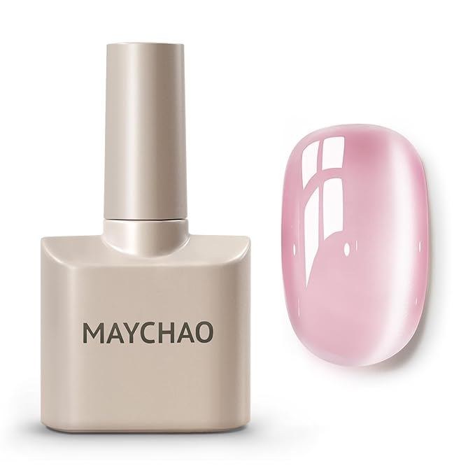 MAYCHAO 15ML Jelly Pink Cat Eye Gel Nail Polish 1Pc Galssy Pink Gel Polish Soak off Holographic Magnetic Nail Polish for Nail Art Manicure Salon DIY at Home, 0.5 OZ