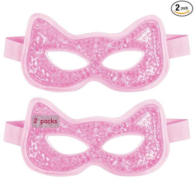 Cooling & Heating Eye Mask - Hot/Cold Use for Puffy Eyes, Headaches, Migraines, Sinus & Dark Circles (2 Packs Pink)