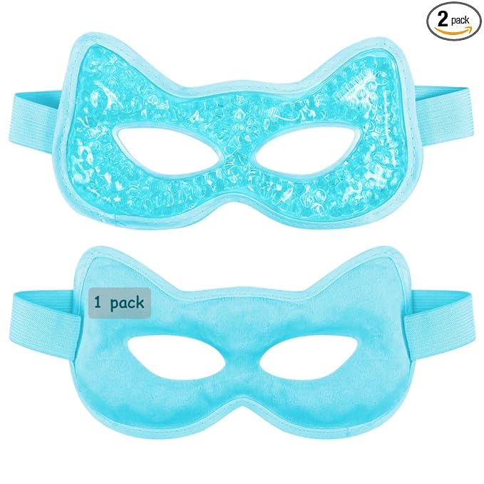 Cooling & Heating Eye Mask - Hot/Cold Use for Puffy Eyes, Headaches, Migraines, Sinus & Dark Circles (2 Packs Blue)