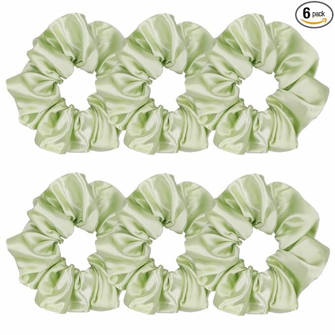 6 Pcs Satin Silk Hair Scrunchies Soft Hair Ties Fashion Hair Bands Hair Bow Ropes Hair Elastic Bracelet Ponytail Holders Hair Accessories for Women and Girls (4.5 Inch, Tender Green)