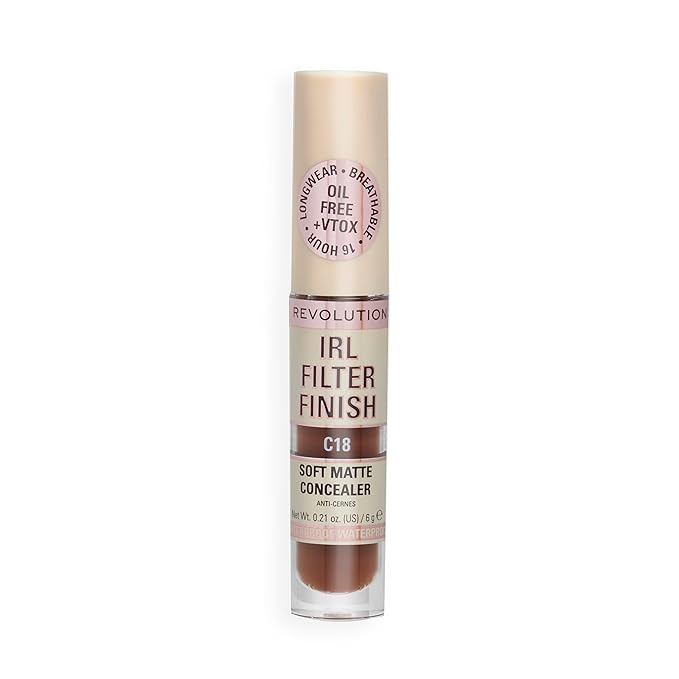 Revolution, IRL Filter Finish Concealer, Full Coverage, Oil-Free, Long-Lasting & Lightweight Formula, Infused with Hyaluronic Acid, Vegan & Cruelty-Free, C18, 0.21 oz (Pack of 2)