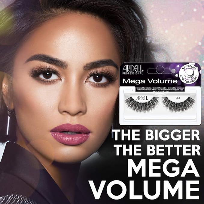 Ardell Mega Volume Lash 258 Multi-Layered False Lashes with Curl Technology, 4 Pairs