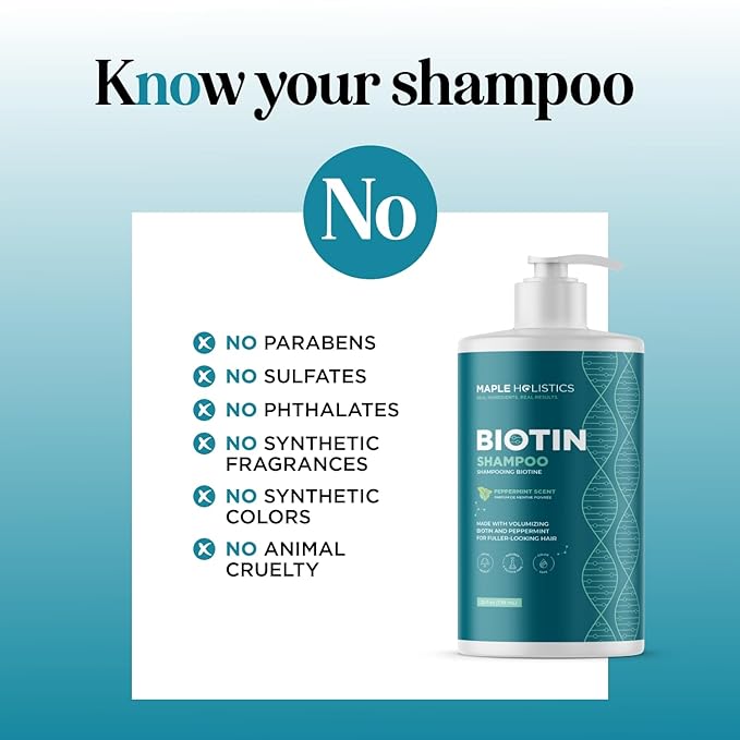 Volumizing Biotin Shampoo for Thinning Hair - Invigorating Peppermint Shampoo for Fine Hair with Argan Coconut and Olive Oils - Vegan & Color Safe - Paraben Silicone & Sulfate Free (25 Fl Oz)
