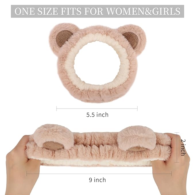 YISSION 4 PCS Plush Animal Headbands for Women & Girls, Cute Fuzzy Spa Headbands with Ears (Bear, Tiger, Cat Styles), Soft Elastic Hair Bands for Washing Face, Makeup, Skincare, Daily Wear