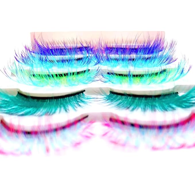 Sunniess Ombre Colored Lashes Silk Protein Fluffy Wispy Volume Fake Lashes for Halloweens Cosplay Party Stage Russian D Curl Lashes with Color Make up Faux Mink False Eyelashes 5 Pairs