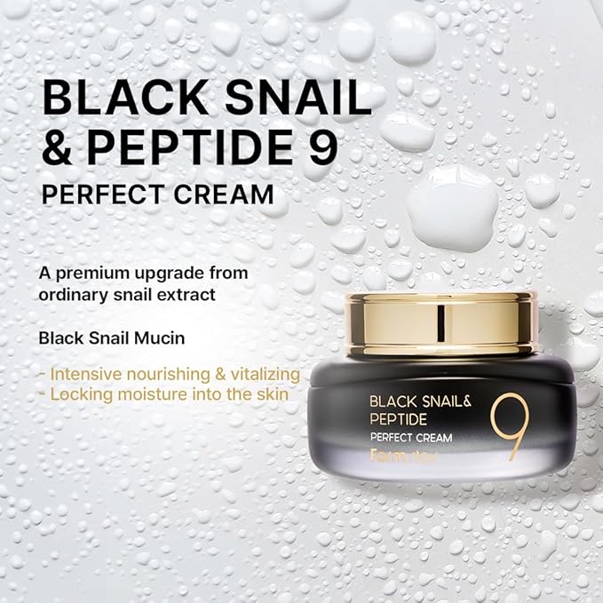 FARMSTAY Black Snail & Peptide 9 Perfect Cream, Snail Mucin Moisturizer for Elastic & Glow Skin, Hydrating & Nourishing, Anti-aging, Skin Barrier Repair, gift for Women Korean Skin Care 1.85 Fl. Oz