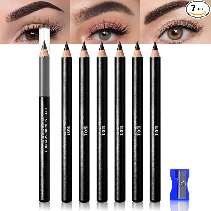 WanTuoluo Eyebrow Pencils for Women with Sharpener, 6Pcs Hard-Core Wooden Eye Brow Eye Liner Pencils for Beginner Makeup, Waterproof & Sweat-Proof (6Pcs-Black)