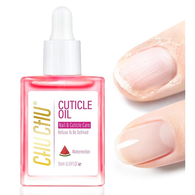 CHUCHU Vegan Cuticle Oil for Nail: Watermelon Scent Natural Vitamin B & E Nail Oil - Hydrates Moisturizes Repairs for Nails Damage Dry Cuticle 0.51 Fl Oz
