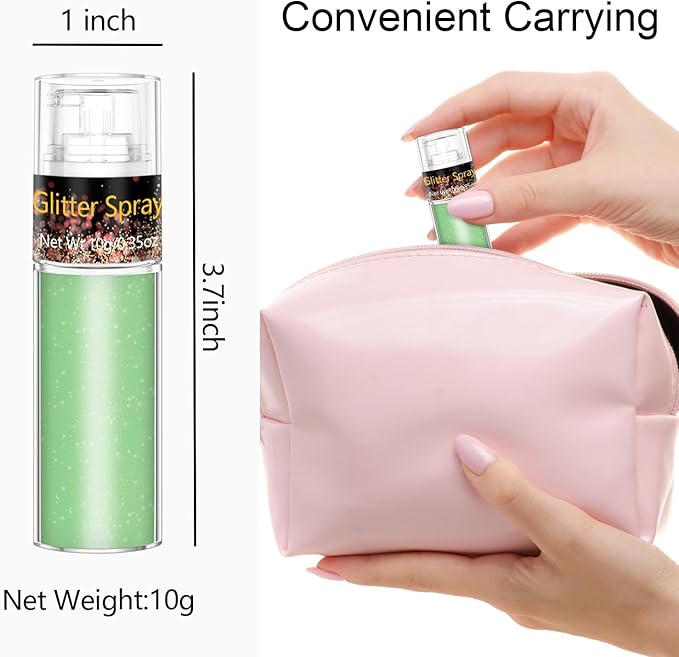 Scarman Hair and Body Glitter Spray, 1PC Glitter Hairspray Dry Powder Makeup for Clothes, Festival Rave Prom Loose Sparkle Powder,Holographic Ultra Fine Resin Glitters for Crafts (1PC Light Green)