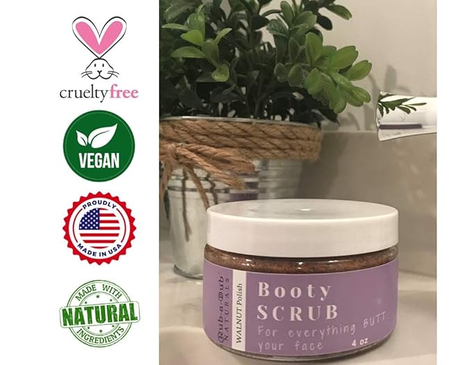 Premium Walnut Body, Back and Booty Scrub, Exfoliating Butt Scrub for Acne, Cellulite, Stretch Marks, ingrown Hair, Keratosis Pilaris, Made in USA, 4 Ounce (Pack of 1)