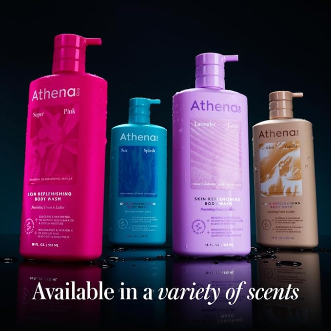 Athena Club Skin Replenishing Body Wash for Women, Sulfate Free Nourishing Cleanser with Niacinamide, Gently Cleanses Without Stripping, Super Pink Scent, 18 fl oz