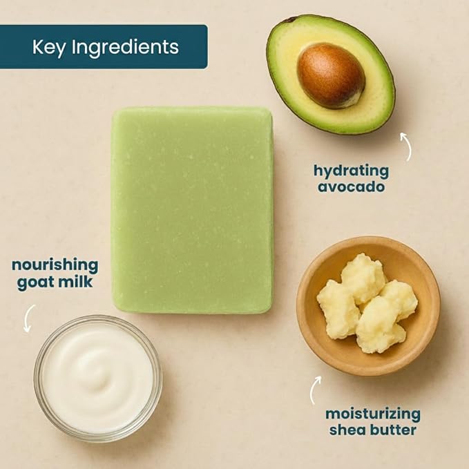 Goat Milk Soap Bars, Avocado (2 Pack) - Face, Hands & Body, Premium, Handmade w/Real Milk in USA - Natural Bar for Men, Women - Fragrance-Free Goat Soap, Gently Exfoliating, No Dyes (3oz)