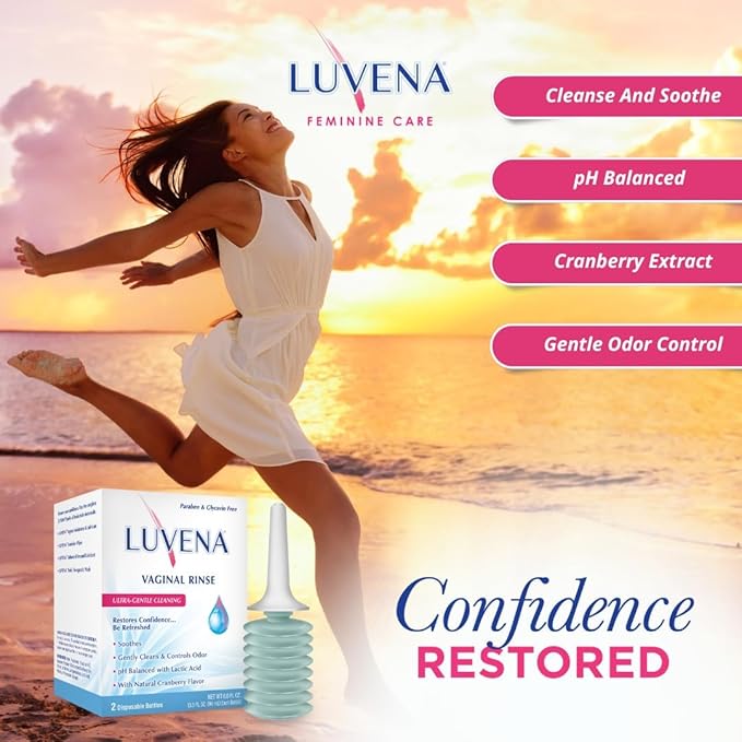 Luvena Vaginal Rinse for Women - Ultra-Gentle Intimate Cleansing Wash - pH Balanced, Lactic Acid & Natural Enzymes, Reduces Odor, Paraben Free - 3 oz (2 Pack)