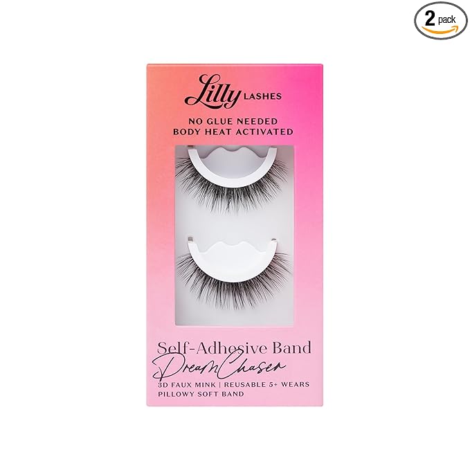 Lilly Lashes Self Adhesive Eyelashes (Half Lashes), No Lash Glue Needed, Body Heat Activated Press on Lashes, Reusable Self Adhesive Eyelashes Up to 5x, Easy to Apply & Remove (DreamChaser)